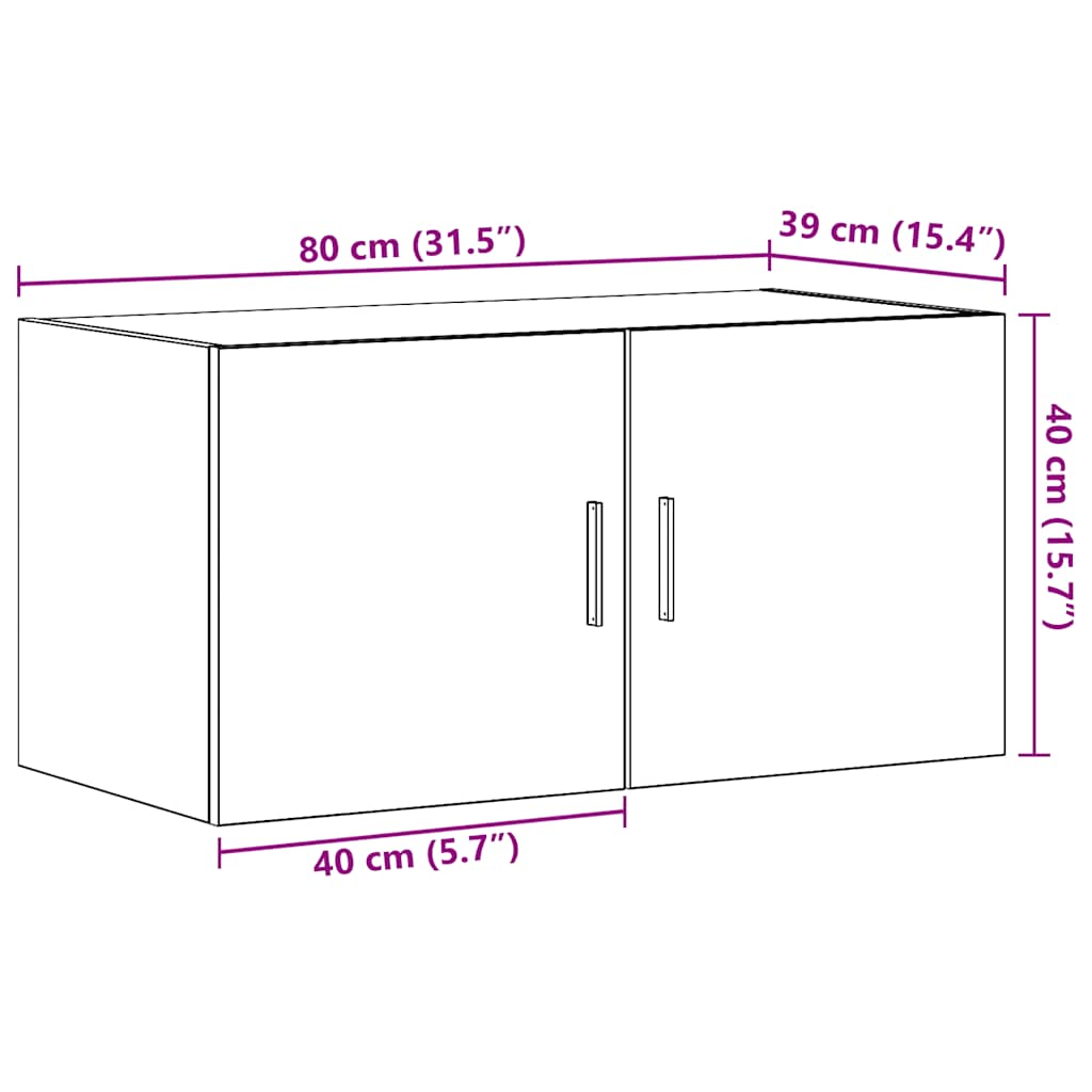 vægskab 80x39x40 cm konstrueret træ sort egetræsfarve