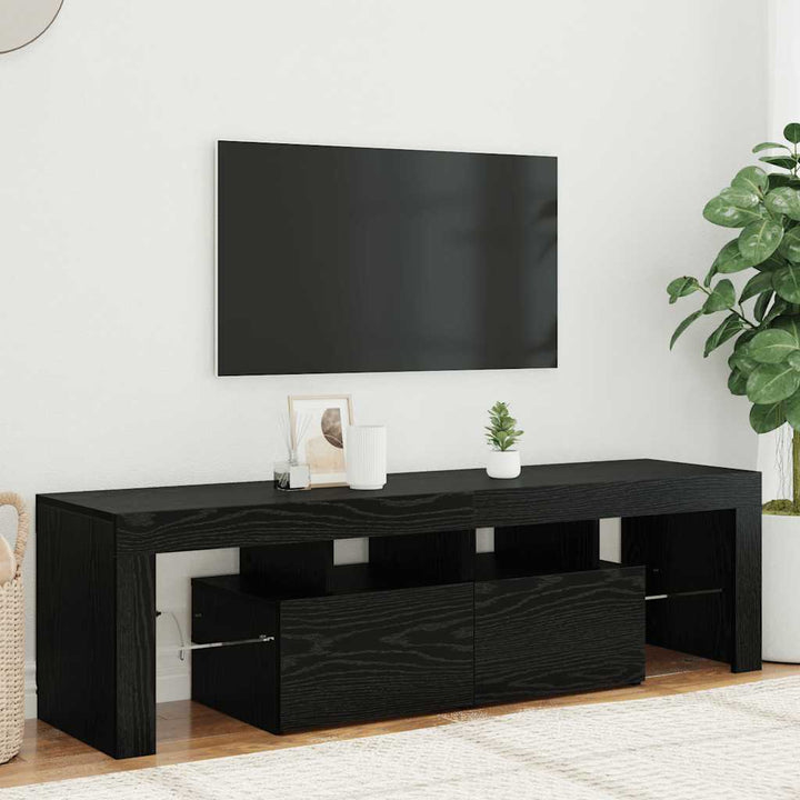 tv-bord med LED-lys 140x36,5x40 cm konstrueret træ sort egetræ