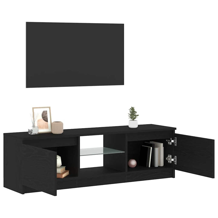 tv-bord med LED-lys 120x30x36 cm konstrueret træ sort egetræ