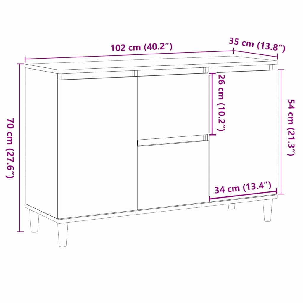 Sideboard Sort 102 x 35 x 60 cm Konstrueret træ