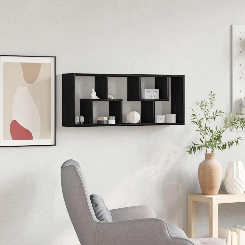 vægreol sort egetræ 36x16x90 cm konstrueret træ