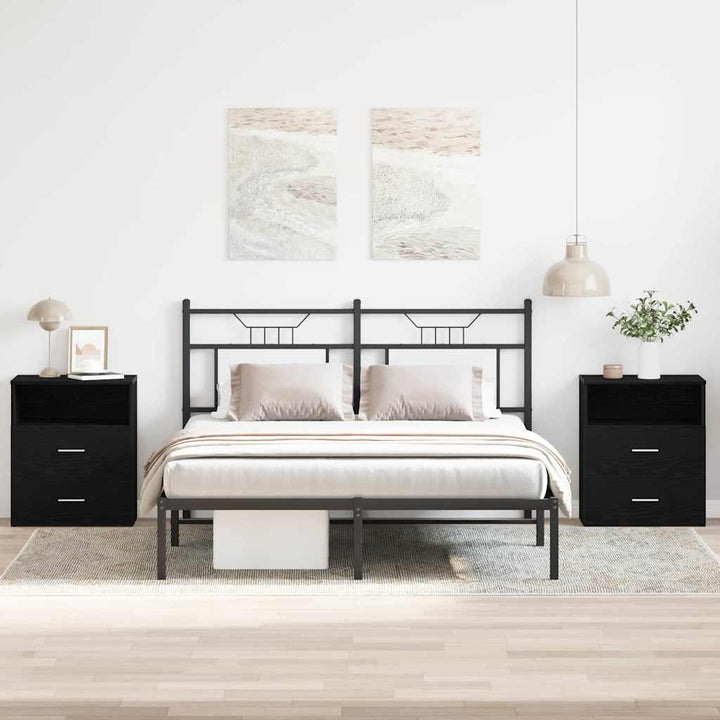 Natbord med skuffe 2 pcs Sort eg 50 x 32 x 60cm Konstrueret træ