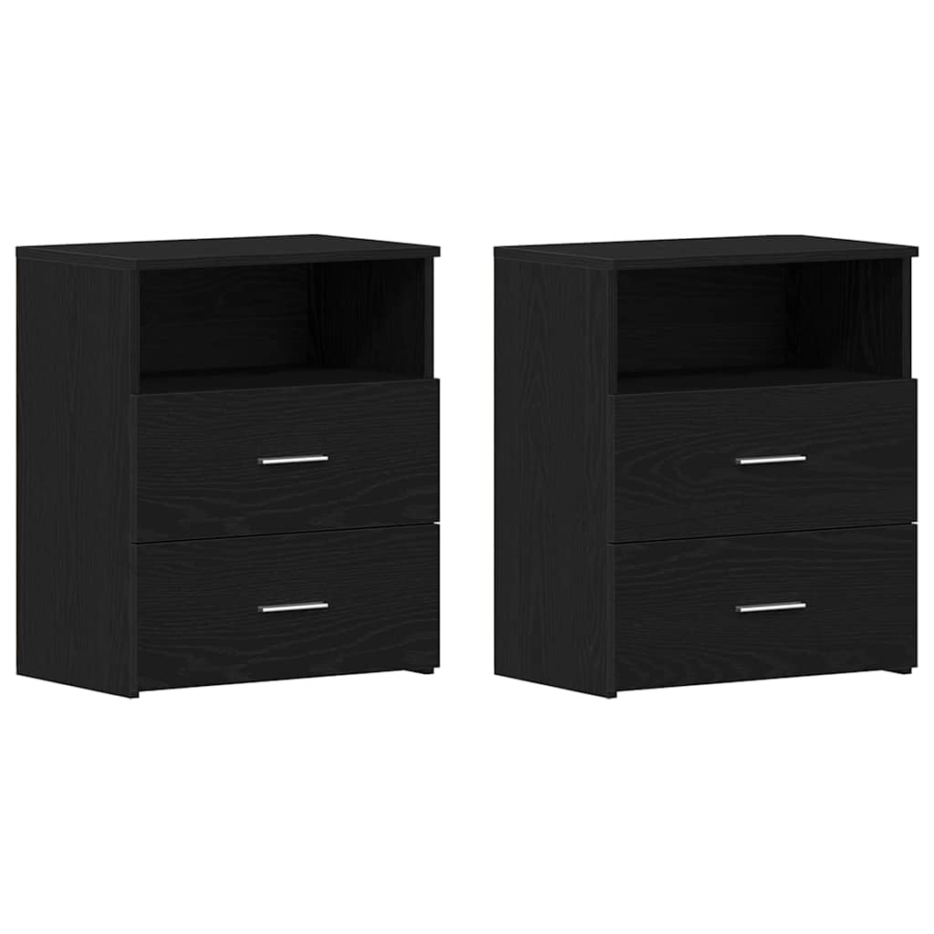 Natbord med skuffe 2 pcs Sort eg 50 x 32 x 60cm Konstrueret træ