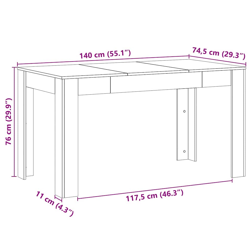 Spisebord Sort eg 140 x 74,5 x 76 cm Konstrueret træ