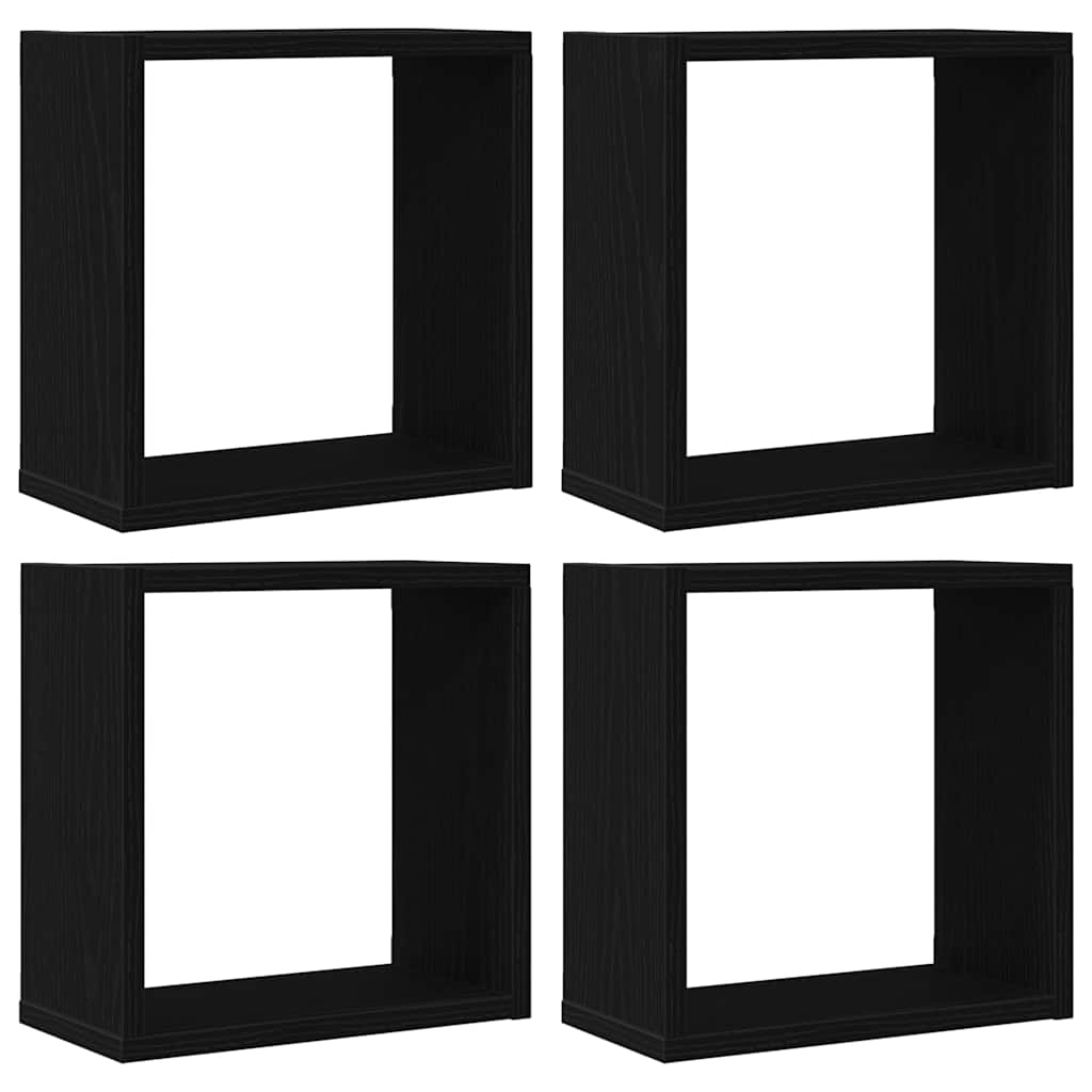 væghylder 4 stk. 30x15x30 cm kubeformet konstrueret træ sort eg