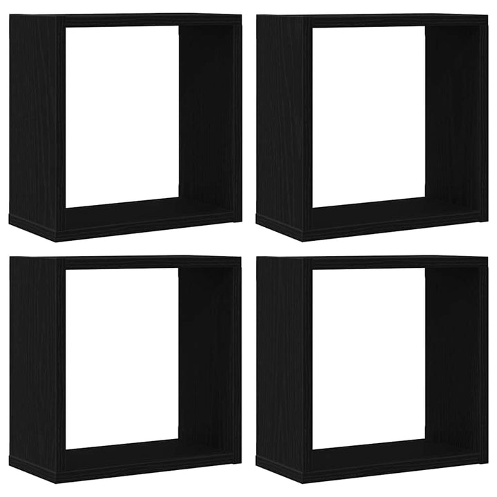 væghylder 4 stk. 30x15x30 cm kubeformet konstrueret træ sort eg
