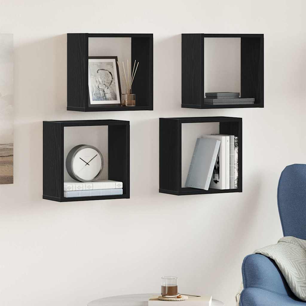 væghylder 4 stk. 30x15x30 cm kubeformet konstrueret træ sort eg