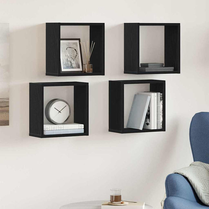 væghylder 4 stk. 30x15x30 cm kubeformet konstrueret træ sort eg