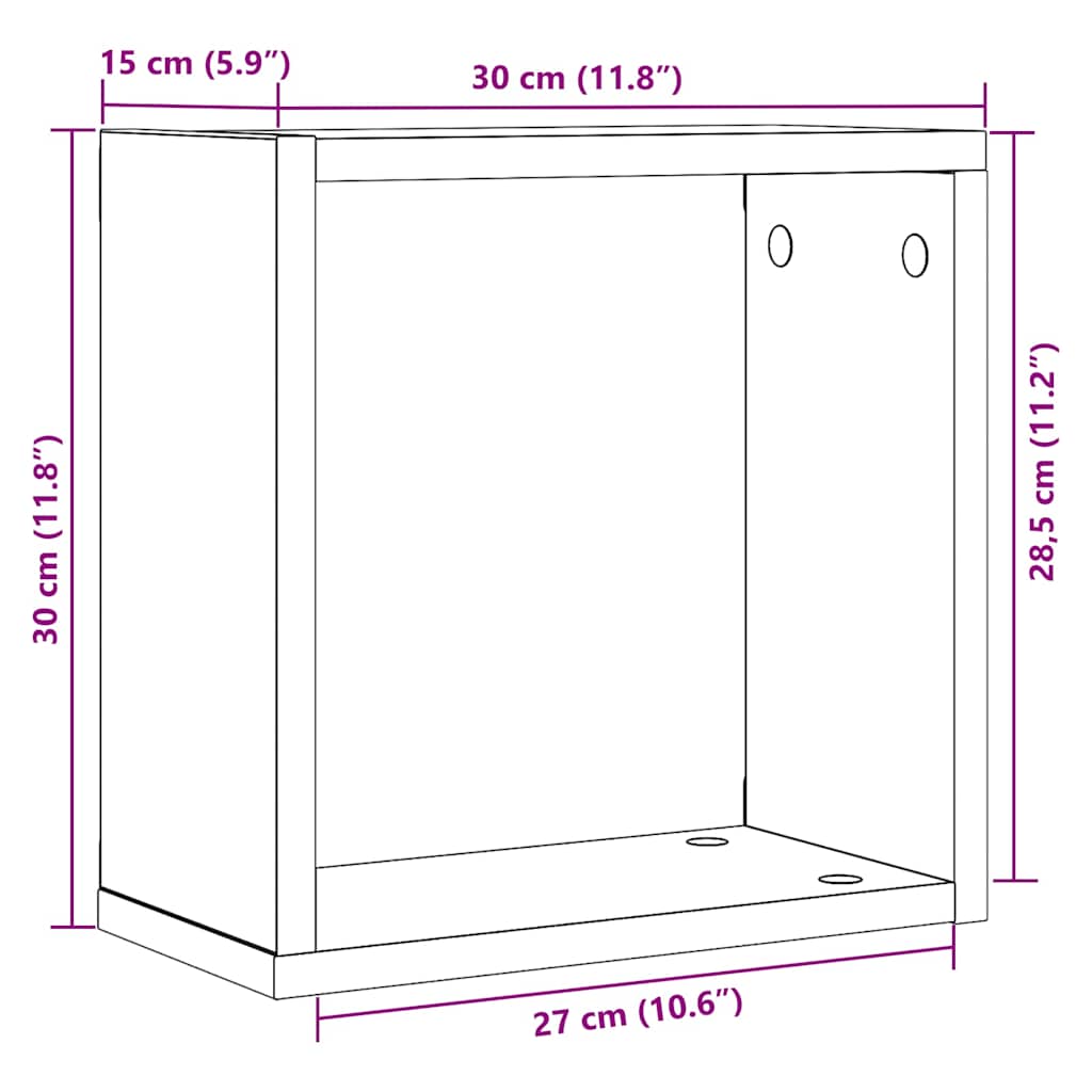 væghylder 4 stk. 30x15x30 cm kubeformet konstrueret træ sort eg