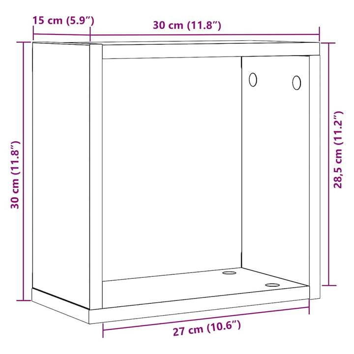væghylder 4 stk. 30x15x30 cm kubeformet konstrueret træ sort eg
