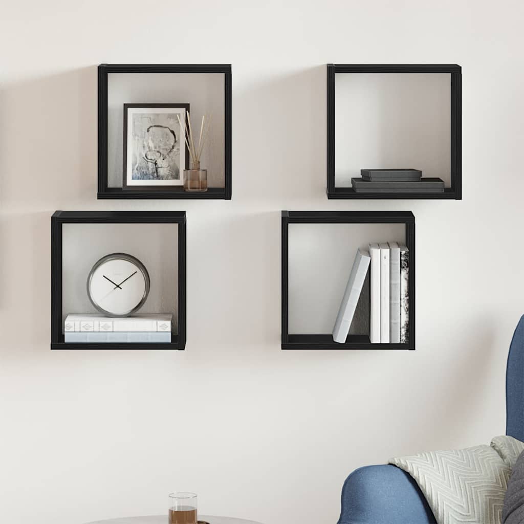 væghylder 4 stk. 30x15x30 cm kubeformet konstrueret træ sort eg