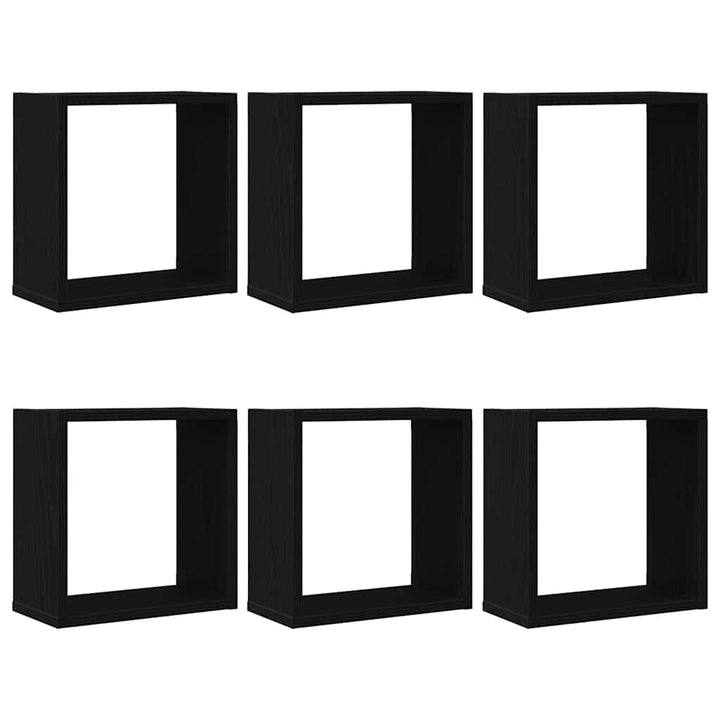 væghylder 6 stk. 30x15x30 cm kubeformet konstrueret træ sort eg