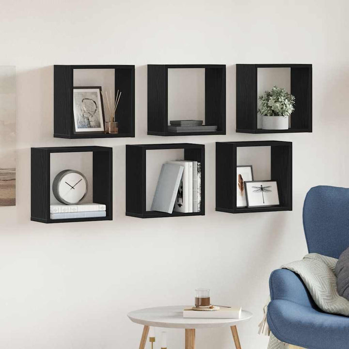 væghylder 6 stk. 30x15x30 cm kubeformet konstrueret træ sort eg