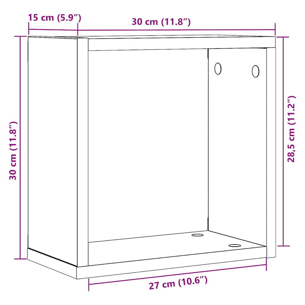 væghylder 6 stk. 30x15x30 cm kubeformet konstrueret træ sort eg
