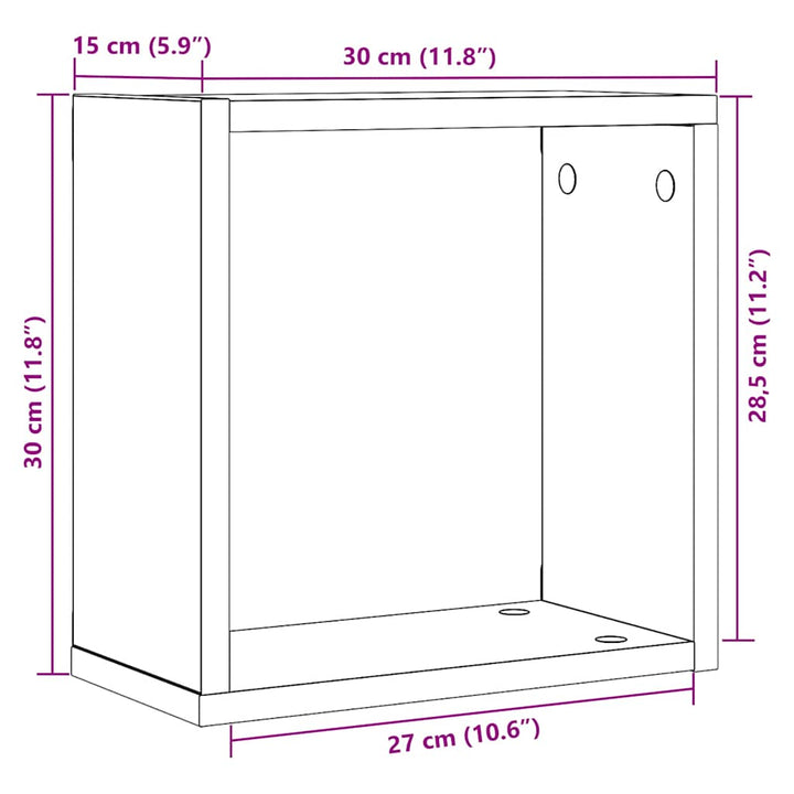 væghylder 6 stk. 30x15x30 cm kubeformet konstrueret træ sort eg
