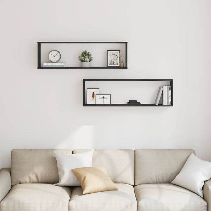 væghylder 2 stk. 100x15x30 cm konstrueret træ sort egetræ