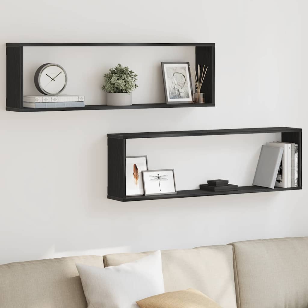 væghylder 2 stk. 100x15x30 cm konstrueret træ sort egetræ