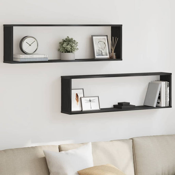 væghylder 2 stk. 100x15x30 cm konstrueret træ sort egetræ