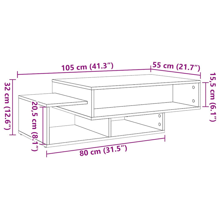 sofabord 105x55x32 cm konstrueret træ sort egetræsfarve