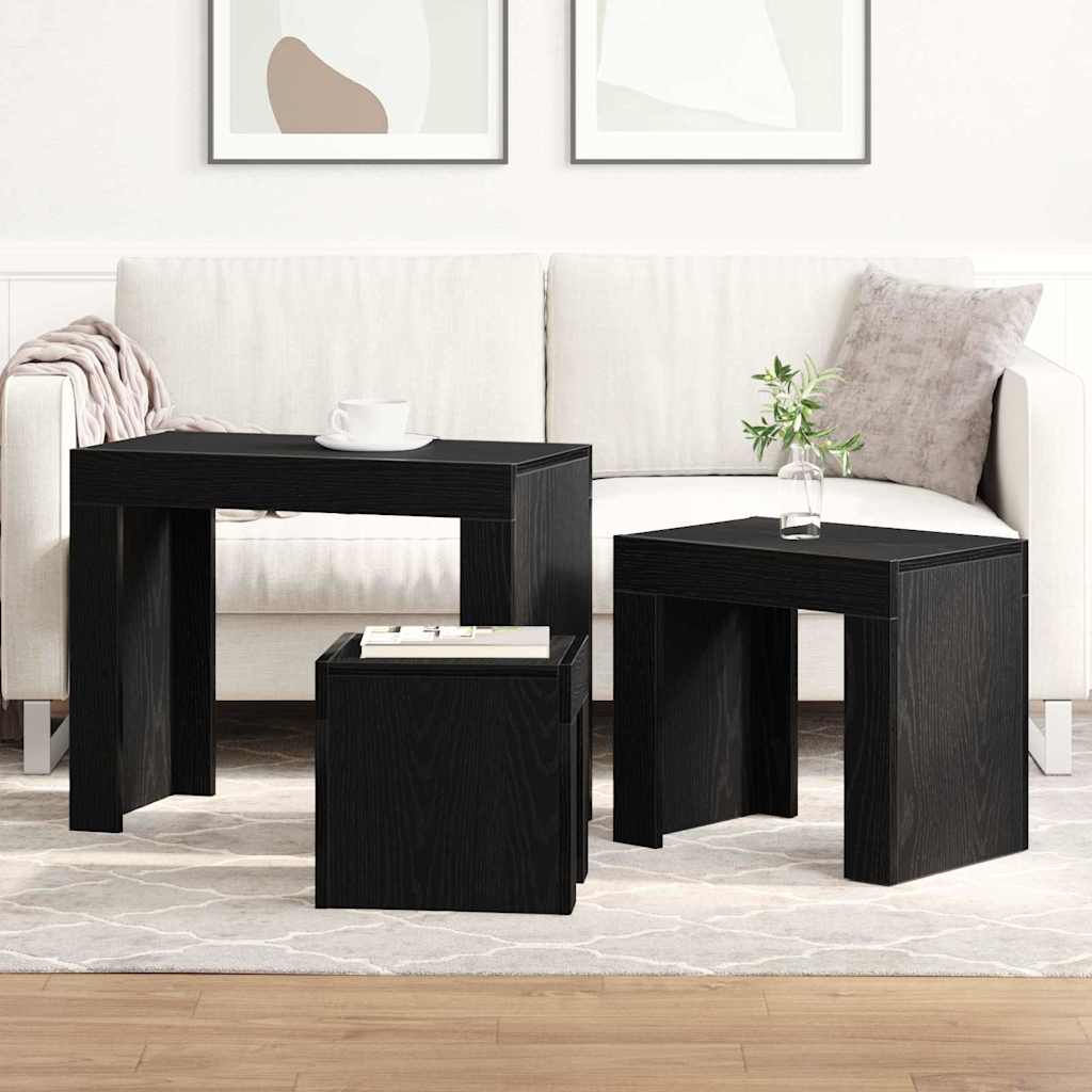 Indskudsborde 3 pcs Sort eg Konstrueret træ