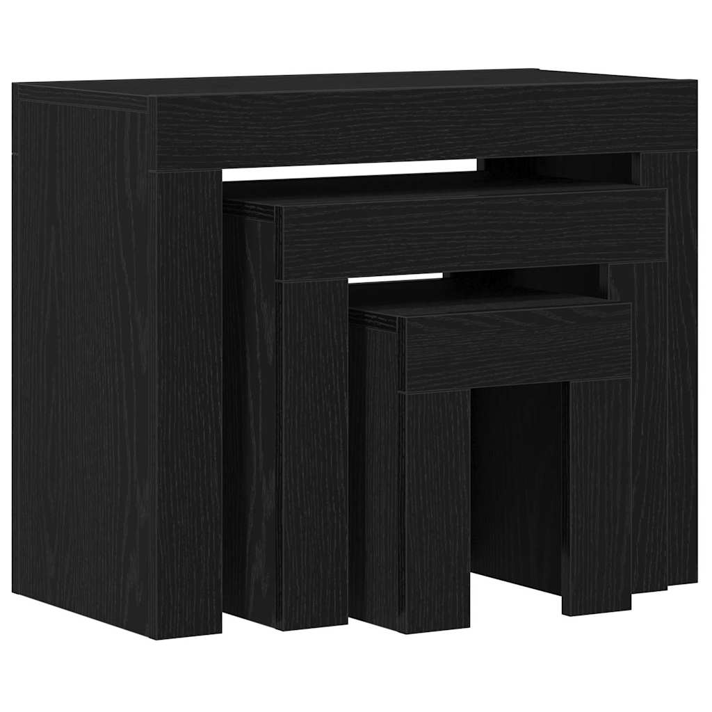 Indskudsborde 3 pcs Sort eg Konstrueret træ