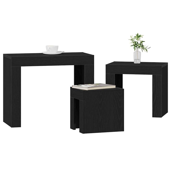 Indskudsborde 3 pcs Sort eg Konstrueret træ