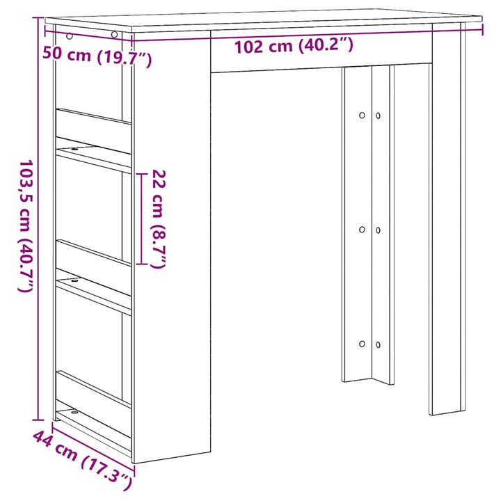barbord med opbevaringsstativ 102x50x103,5 cm sort egetræsfarve