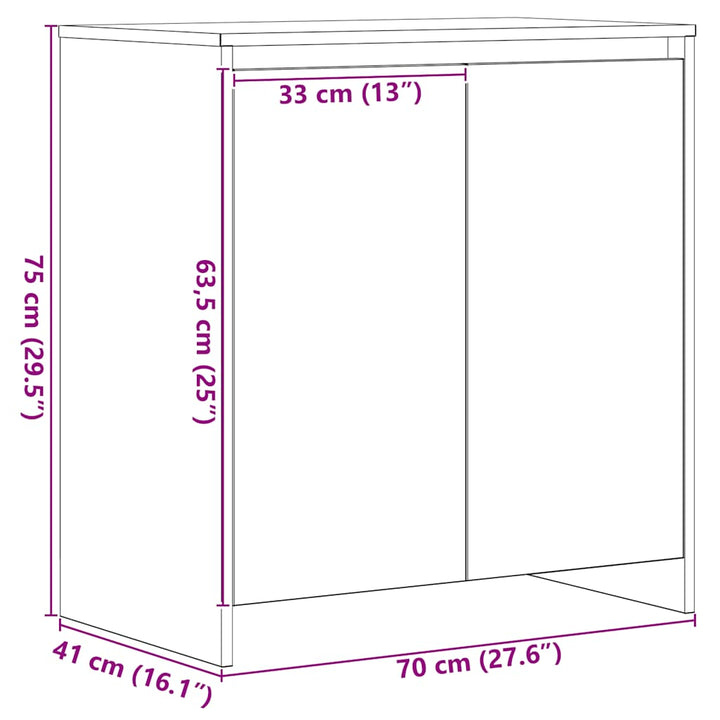 skænk sort egetræ 70x41x75 cm konstrueret træ
