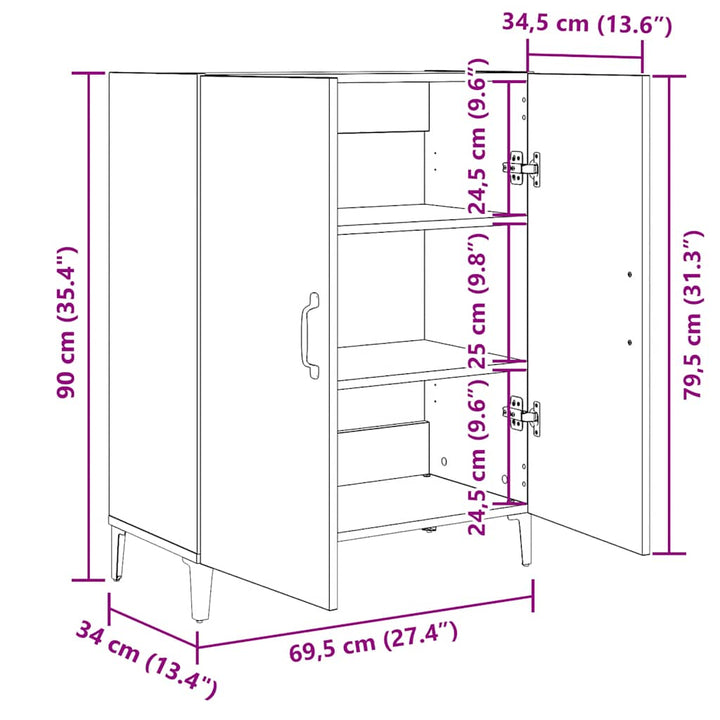 skænk 69,5x34x90 cm konstrueret træ sort egetræsfarve