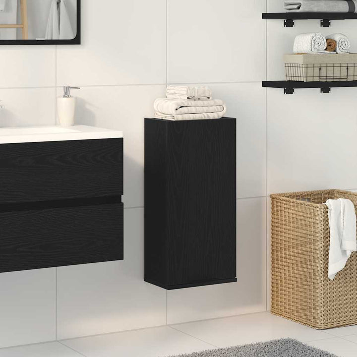 vægmonteret skab sort egetræ 32x20x67 cm konstrueret træ