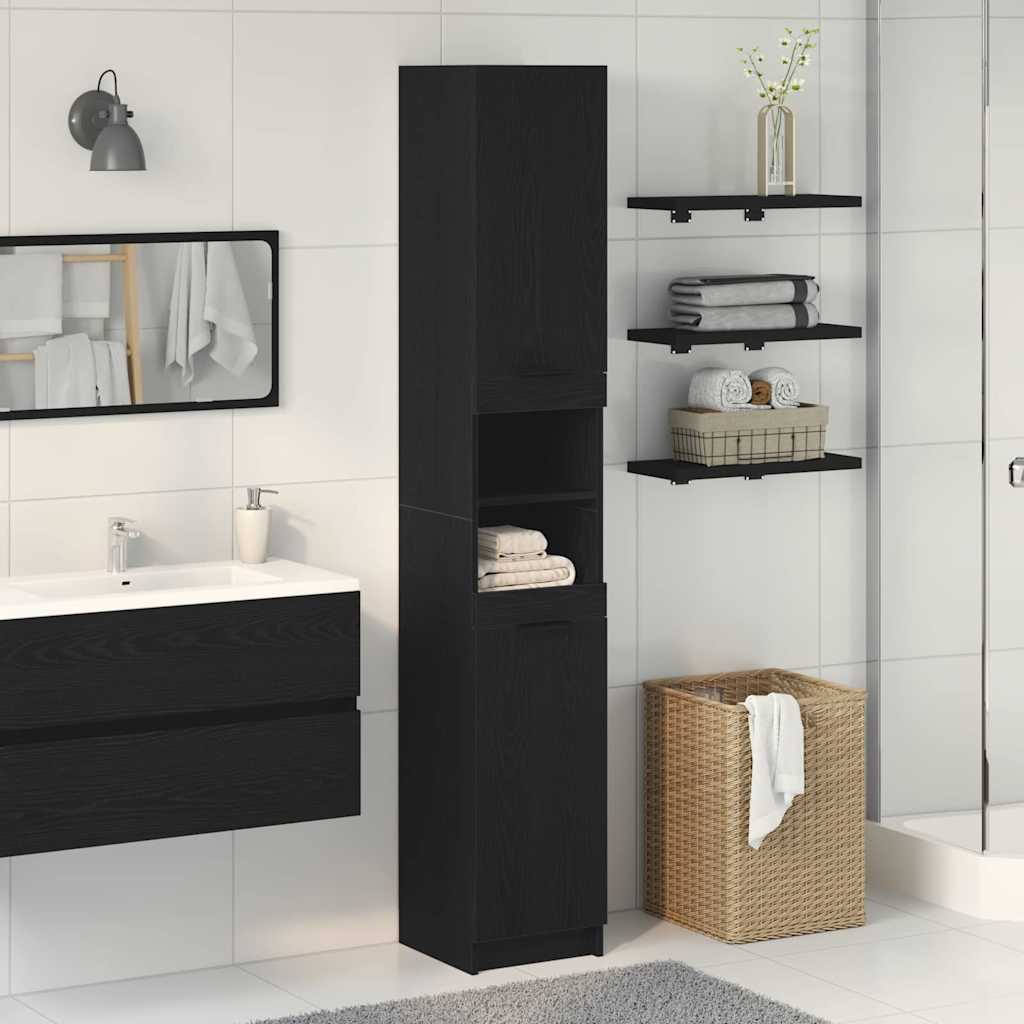 Badeværelsesskab Sort eg 32 x 34 x 188,5 cm Konstrueret træ