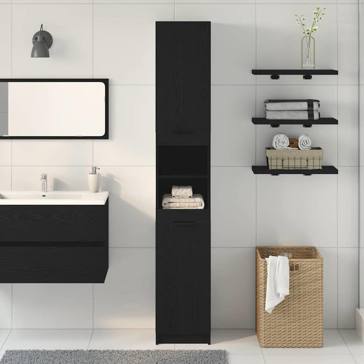 Badeværelsesskab Sort eg 32 x 34 x 188,5 cm Konstrueret træ