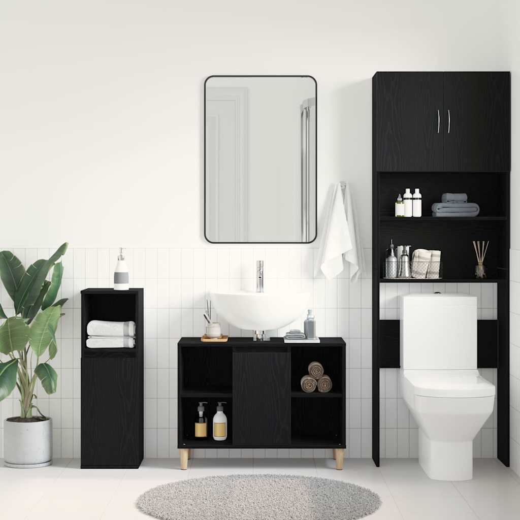 vaskskab sort egetræ 80x33x60 cm konstrueret træ