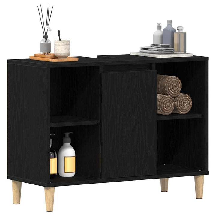 vaskskab sort egetræ 80x33x60 cm konstrueret træ