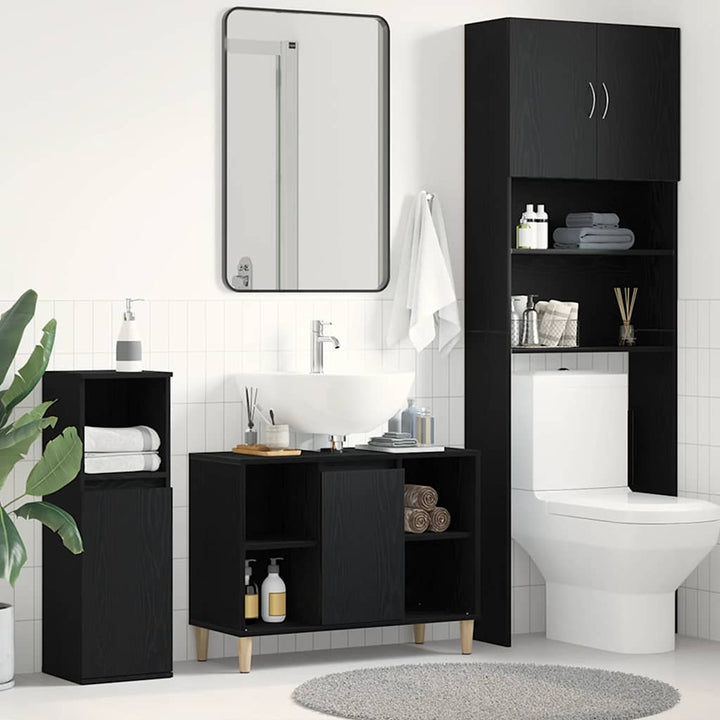 vaskskab sort egetræ 80x33x60 cm konstrueret træ