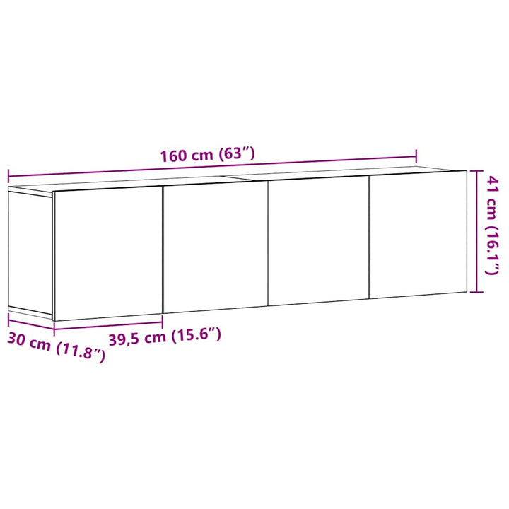 TV-skabe 2 stk. sort eg 160x30x41 cm konstrueret træ