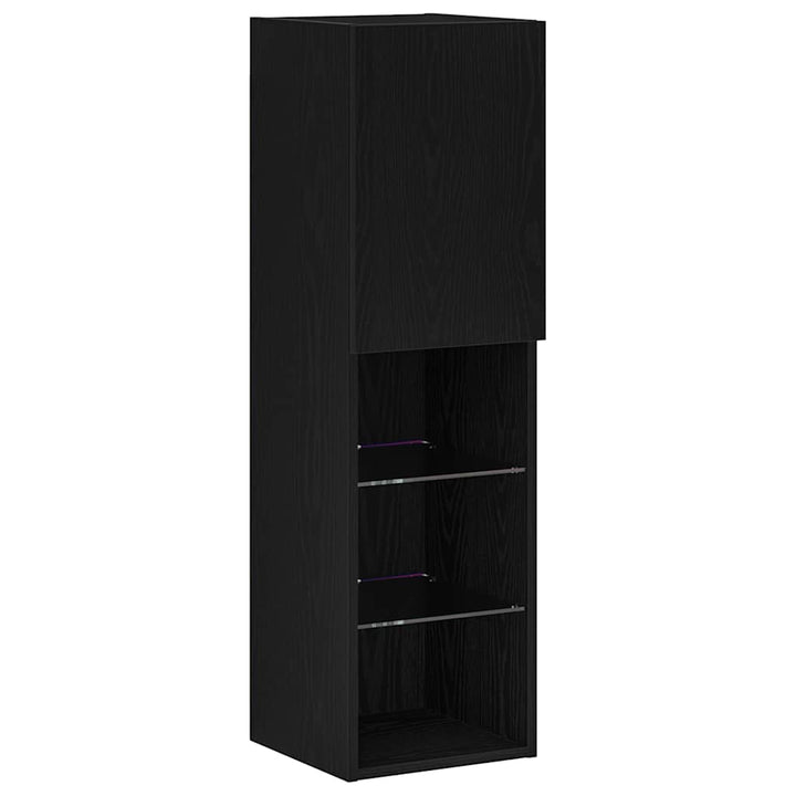 TV-møbelsæt med LED Sort eg 30,5 x 30 x 102 cm Konstrueret træ