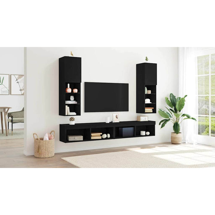 TV-møbelsæt 2 pcs Sort eg 30,5 x 30 x 102 cm Konstrueret træ
