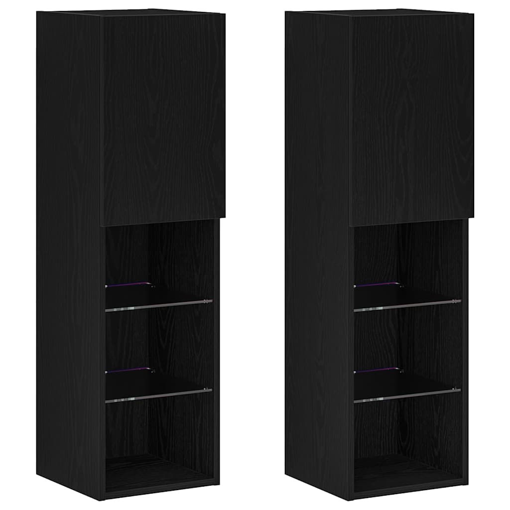 TV-møbelsæt 2 pcs Sort eg 30,5 x 30 x 102 cm Konstrueret træ