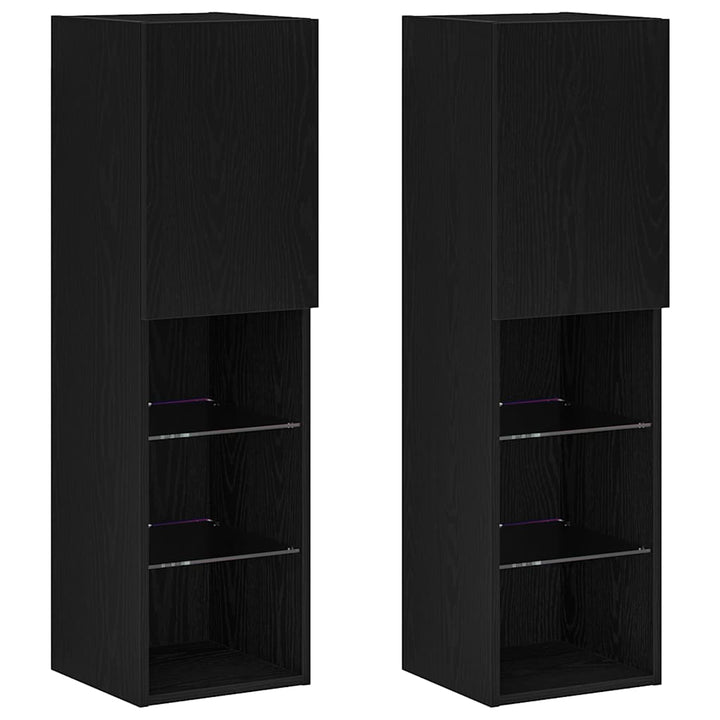 TV-møbelsæt 2 pcs Sort eg 30,5 x 30 x 102 cm Konstrueret træ
