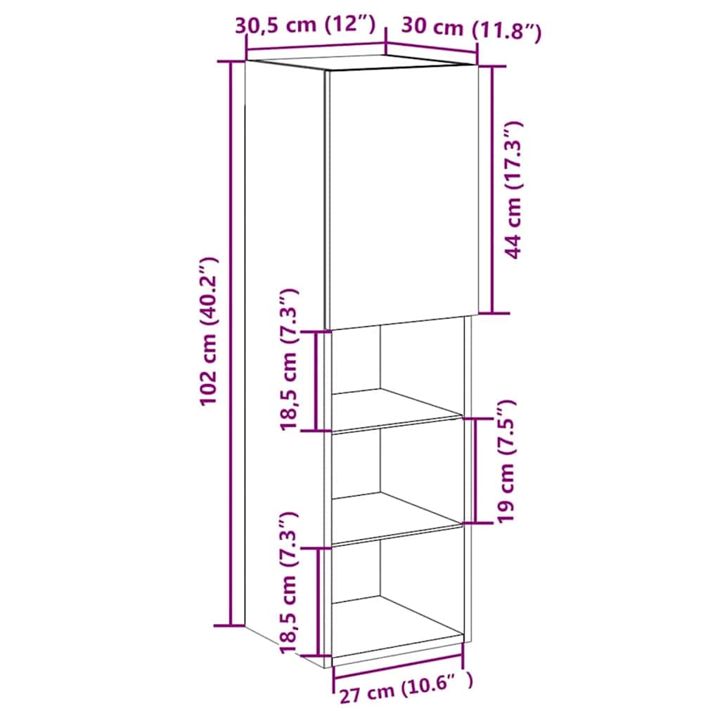 TV-møbelsæt 2 pcs Sort eg 30,5 x 30 x 102 cm Konstrueret træ