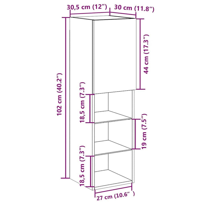 TV-møbelsæt 2 pcs Sort eg 30,5 x 30 x 102 cm Konstrueret træ