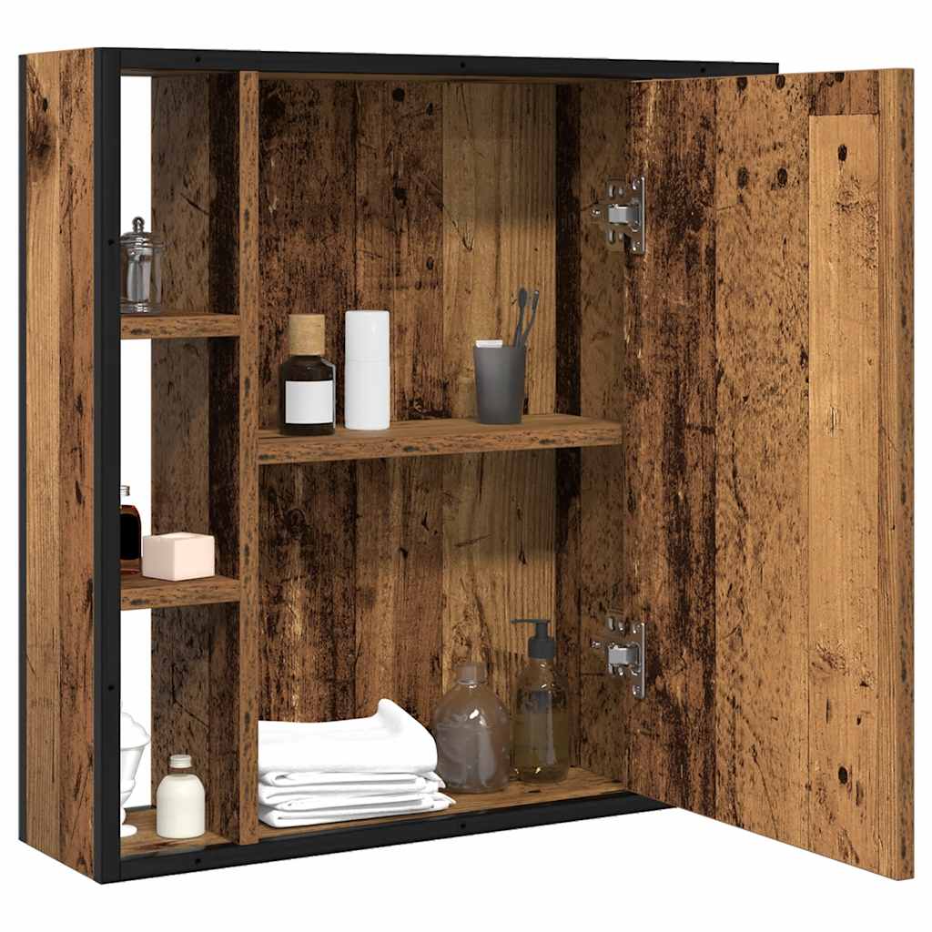 badeværelsesskab m. spejl 60x16x60cm konstrueret træ antikt træ