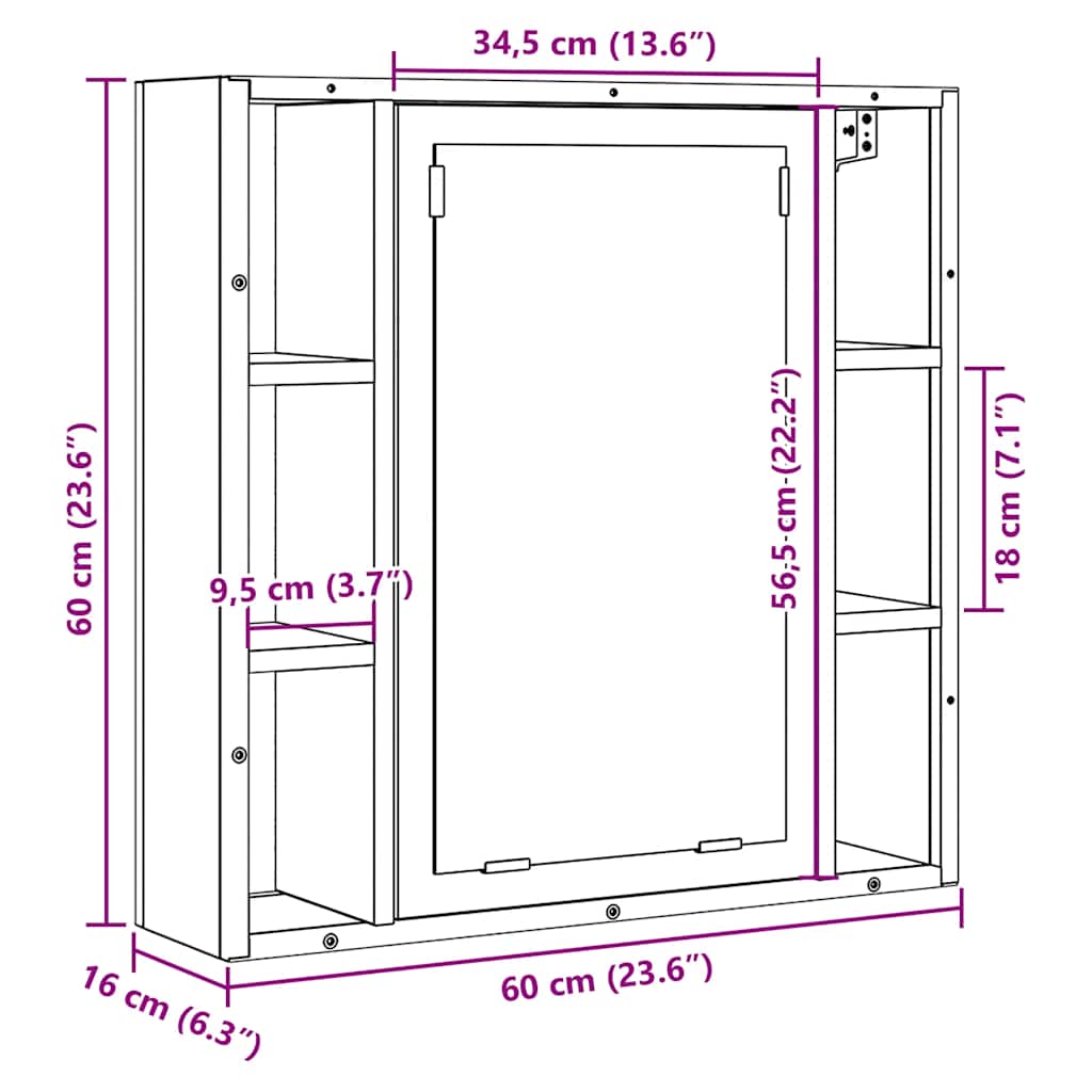 spejlskab til badeværelset sort egetræ 60x16x60 cm konstrueret træ