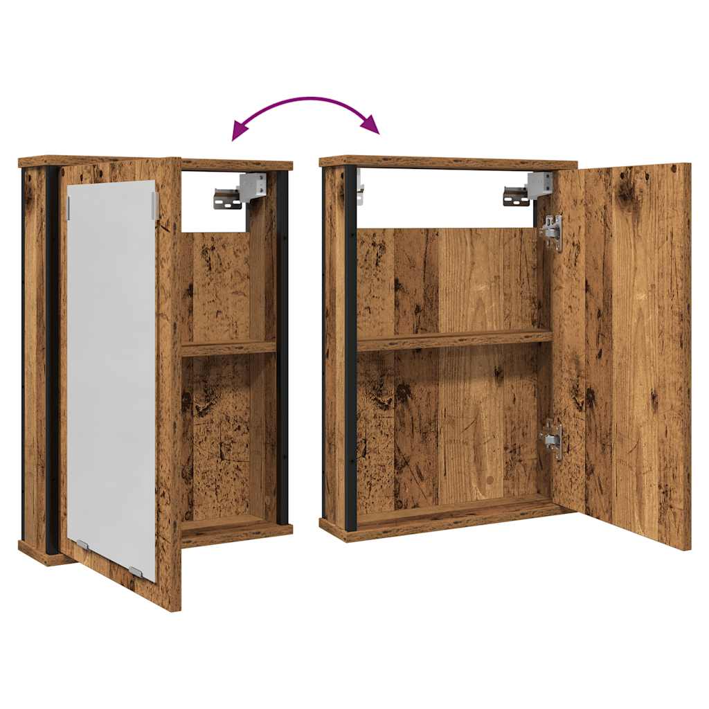 badeværelsesskab m. spejl 42x12x60cm konstrueret træ antikt træ
