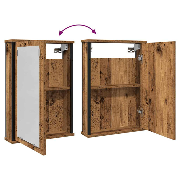 badeværelsesskab m. spejl 42x12x60cm konstrueret træ antikt træ