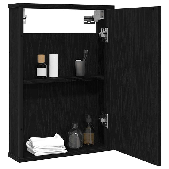 badeværelsesskab med spejl 42x12x60 cm konstrueret træ sort eg