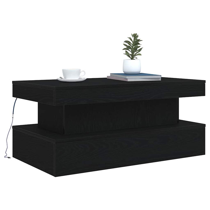 sofabord med LED-lys 90x50x40 cm sort egetræsfarve