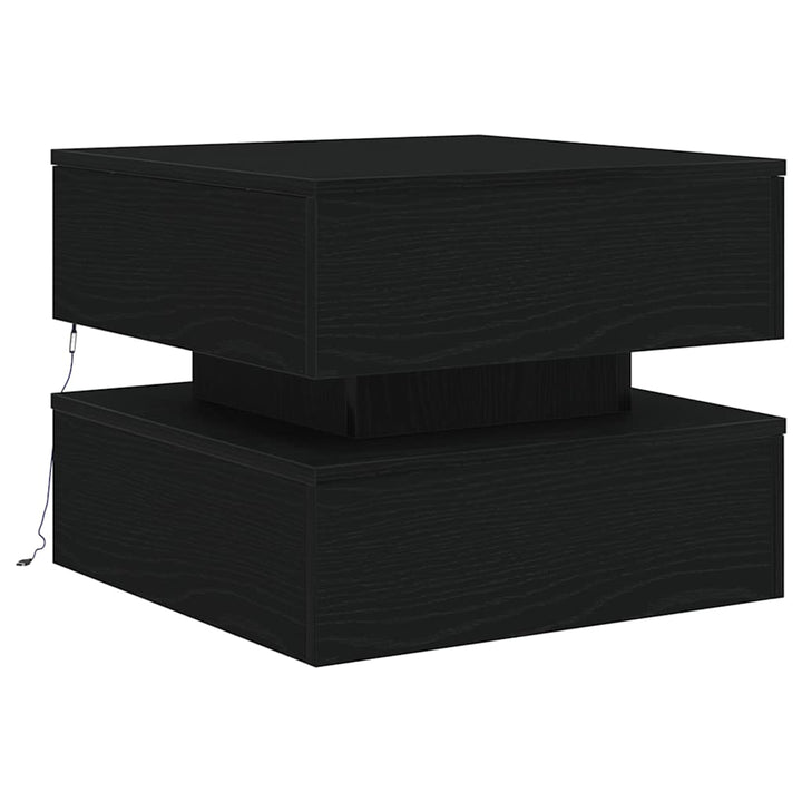 sofabord med LED-lys 50x50x40 cm sort egetræsfarve