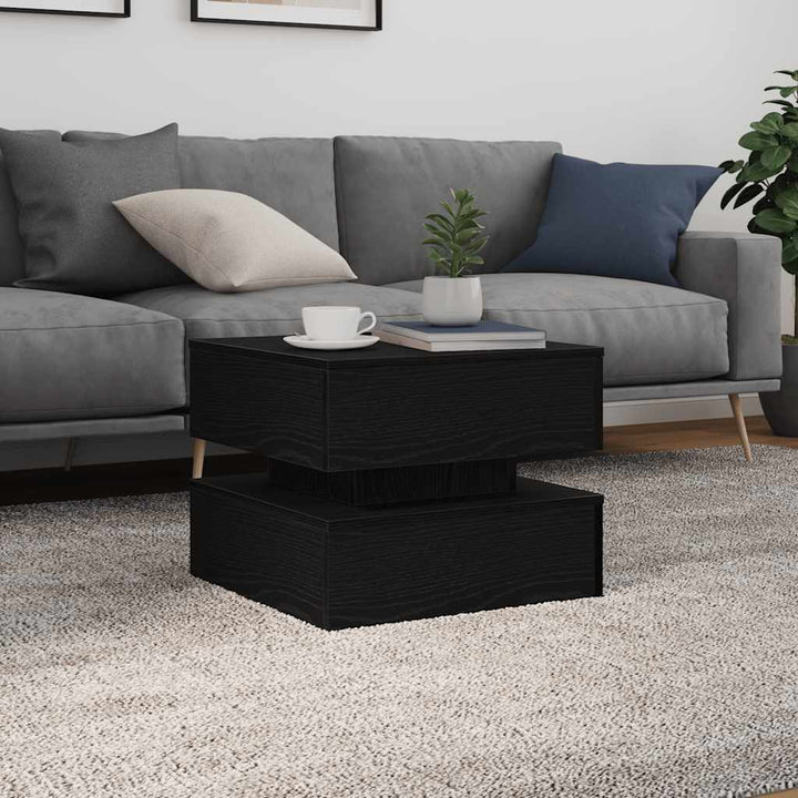 sofabord med LED-lys 50x50x40 cm sort egetræsfarve